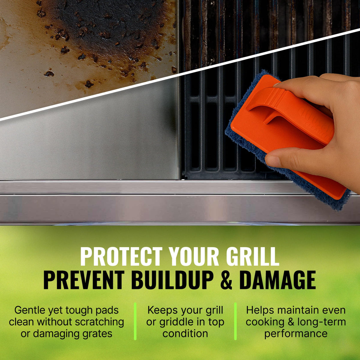 Citrusafe grill cleaner application on cool grates for grease treatment.