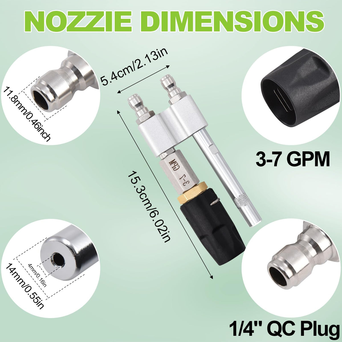 Ciunura extended-reach nozzle cleans high or distant areas up to 40 feet.