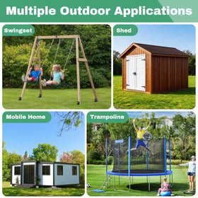 Ground anchors securing a shed or swing set outdoors
