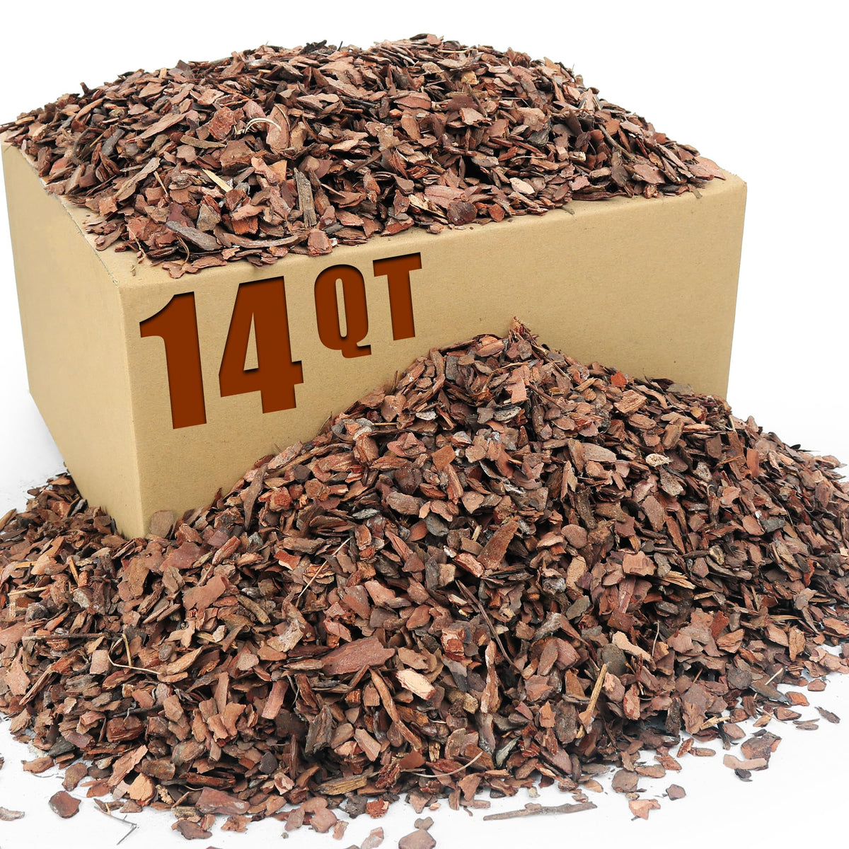 CJGQ 14qt orchid bark bag front, natural mulch for healthy orchid roots.