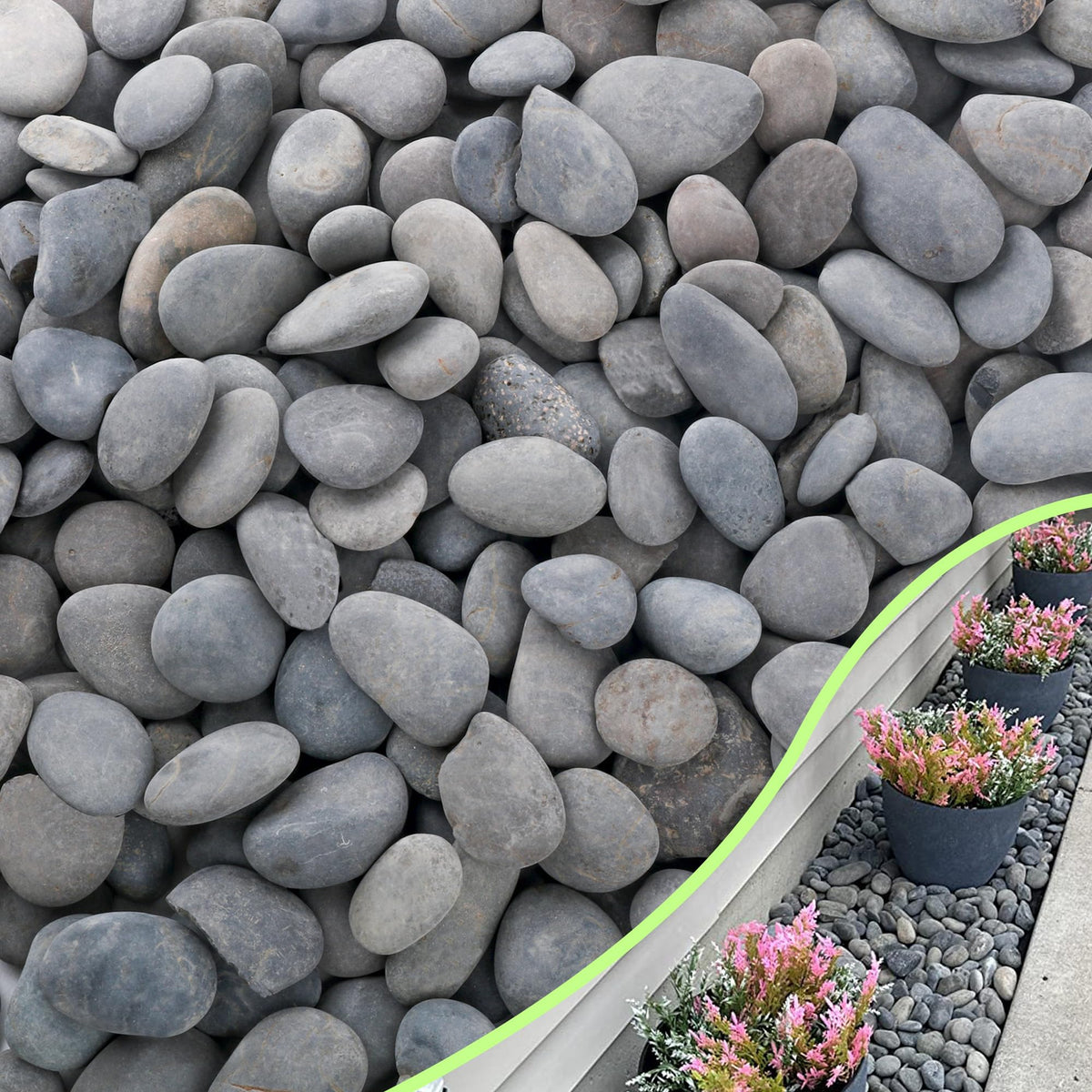 CJGQ 18lb river rocks in a plant pot add tidy, decorative texture.