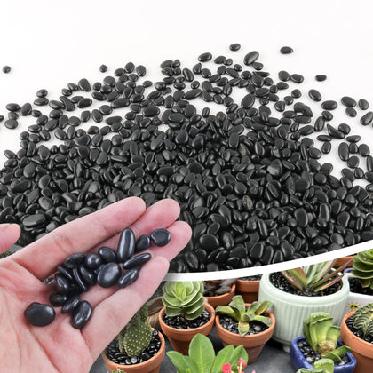 CJGQ black pebbles 2.4lb with a polished surface for plant beds and decor