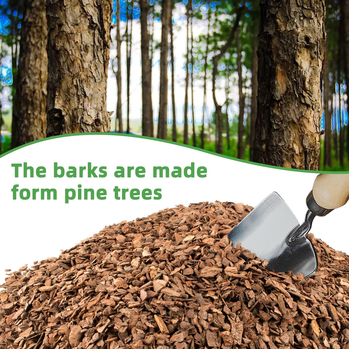CJGQ pine bark mulch close view highlighting organic material.