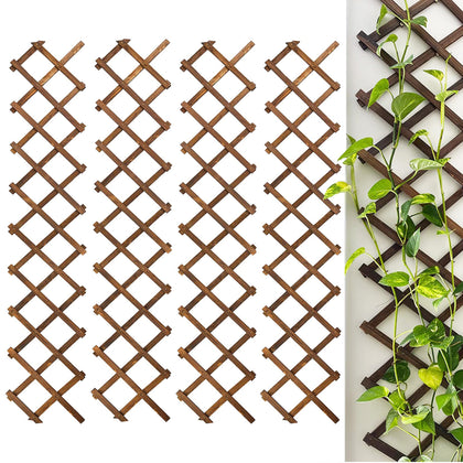 CJGQ wooden lattice wall 4Pack fully expanded trellis supports climbing plants and decor