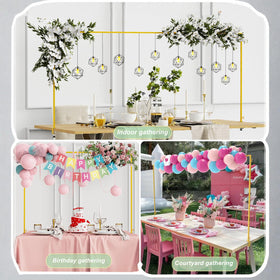 CJMYHOME over-table stand demonstrates adjustable height for party setups