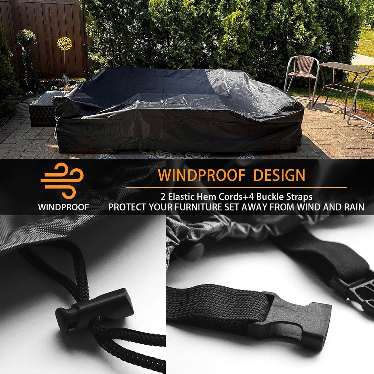 CKCLUU windproof straps keep the cover secure during blustery days.