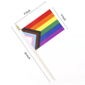 CKexin 12-pack Pride flags on wooden sticks, ready to line a garden or balcony.