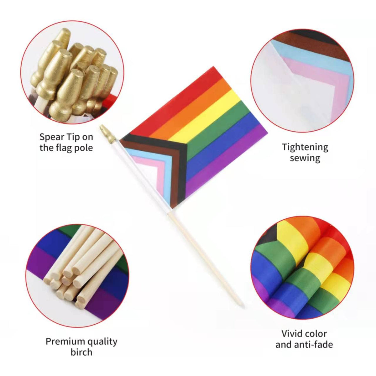 CKexin small Progress Pride flag with antique spear tip, suitable for desks and window displays.