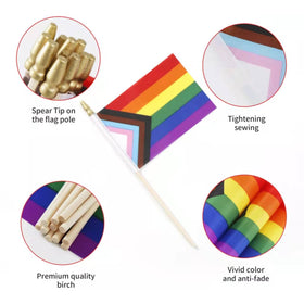 CKexin small Progress Pride flag with antique spear tip, suitable for desks and window displays.
