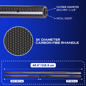 Close-up of CKG carbon fiber handle highlighting lightweight durable grip.