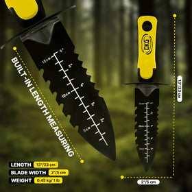 CKG double-serrated edges for quick cutting through roots and obstructions