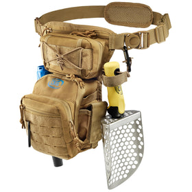 CKG leg bag tactical pouch on leg for hands-free metal detecting.