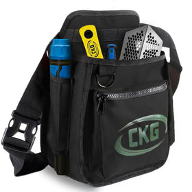 CKG metal detecting finds bag with open compartment showing organized storage for coins.