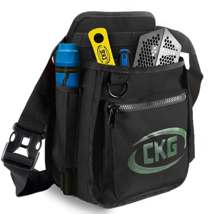 CKG metal detecting finds bag with open compartment showing organized storage for coins.