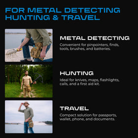 CKG organized compartments store detectors, tools, and small finds neatly.