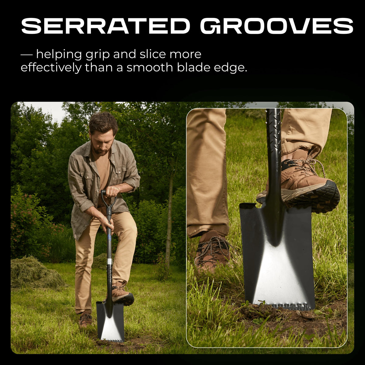 CKG spade shovel showing ergonomic design to reduce hand fatigue