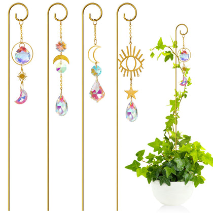 ckujjui crystal sun catcher stand reflecting light on a small potted plant