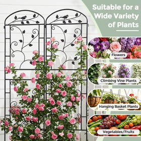 Ground stakes secure the trellis frame for windy days and heavy harvests.