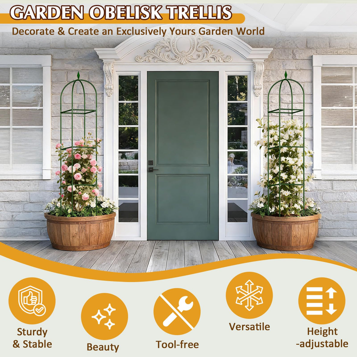 CL FUN rustproof metal trellis stands up to sun and rain in outdoor spaces.