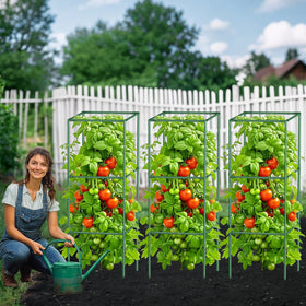 CL FUN adjustable square tomato cage shows customizable height for growing vegetables and flowers