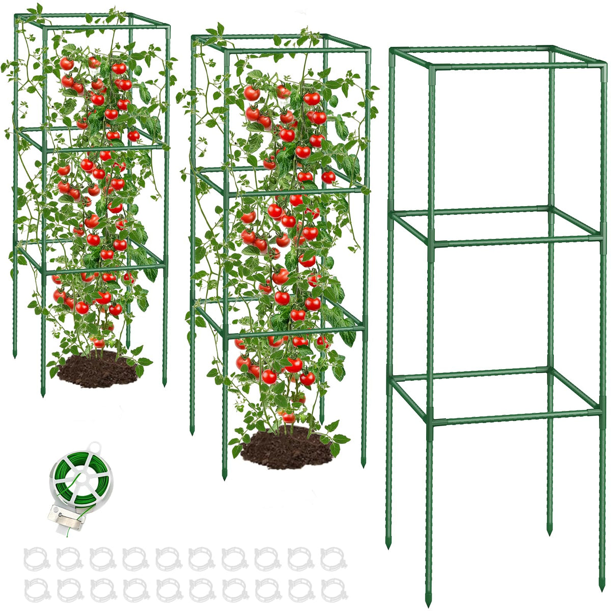CL FUN square tomato cage assembly demonstrates easy, tool-free setup for sturdy garden support