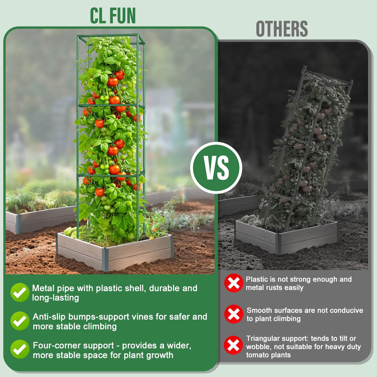CL FUN textured, non-slip surface helps stems grip the frame during upward growth