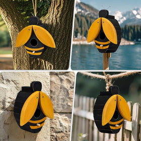 CLACKIBUKVYZ bee-shaped birdhouse top hook for quick hanging.