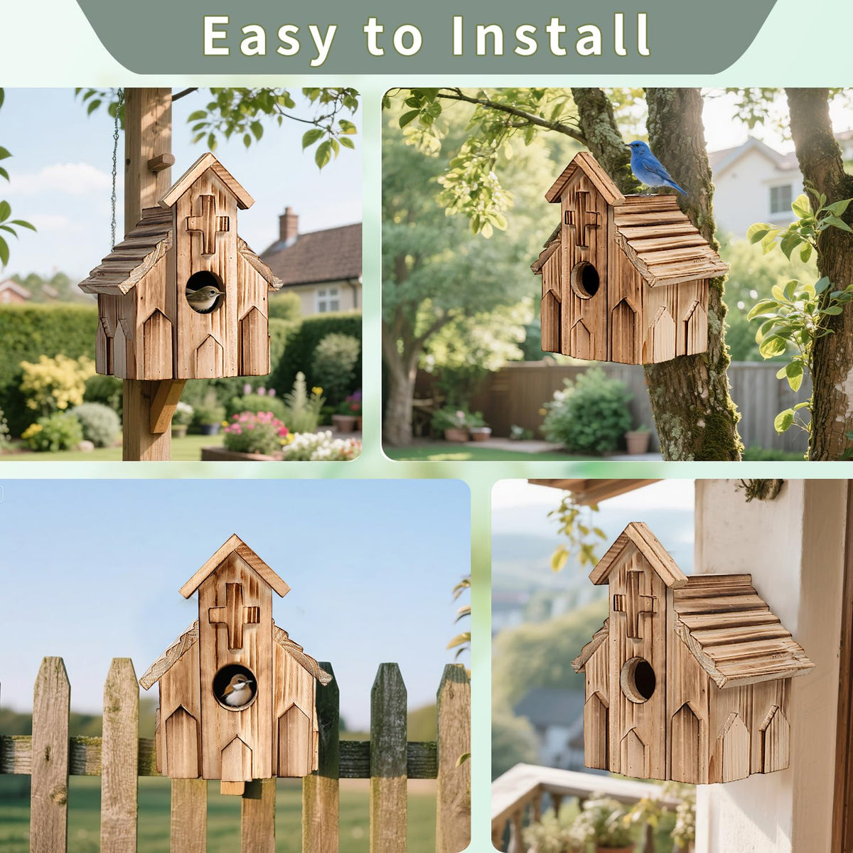 CLACKIBUKVYZ easy-hang birdhouse ships ready to hang with no assembly required.