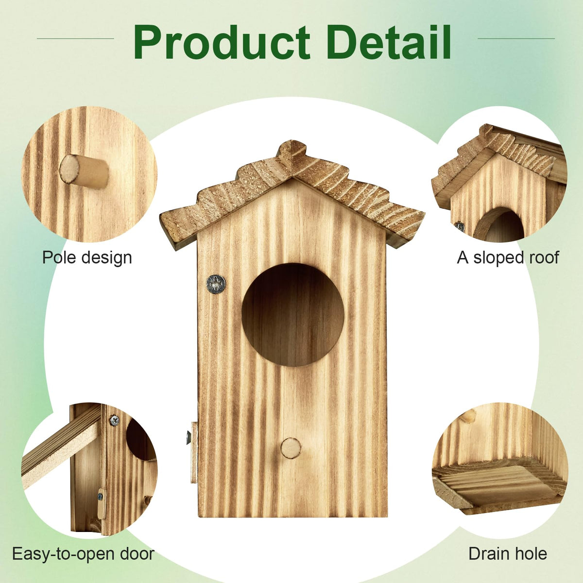 CLACKIBUKVYZ natural pine wood birdhouse blends with outdoor scenery