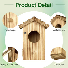 CLACKIBUKVYZ natural pine wood birdhouse blends with outdoor scenery