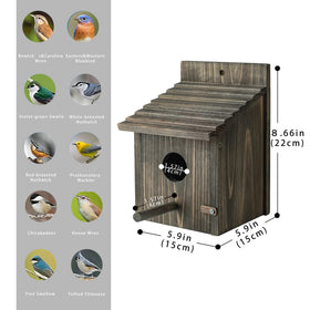 CLACKIBUKVYZ bird house entrance platform supports feeding and perching.