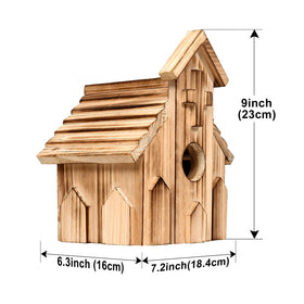 CLACKIBUKVYZ weather-resistant wooden birdhouse endures rain and sun for year-round nesting.