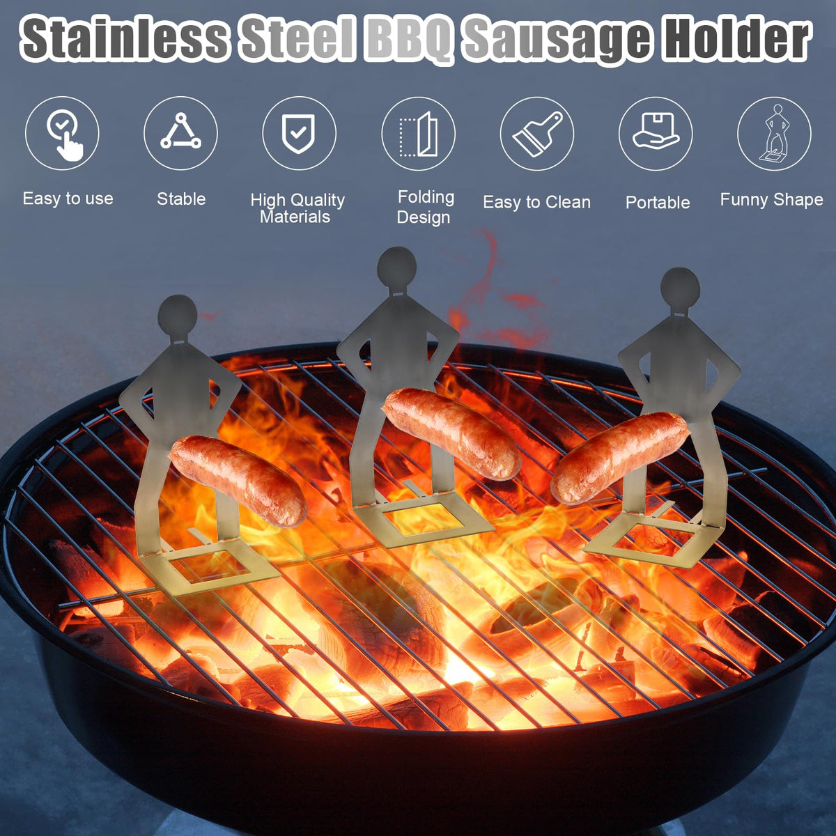 Clapery funny BBQ stand man holding dog adds humor while cooking evenly