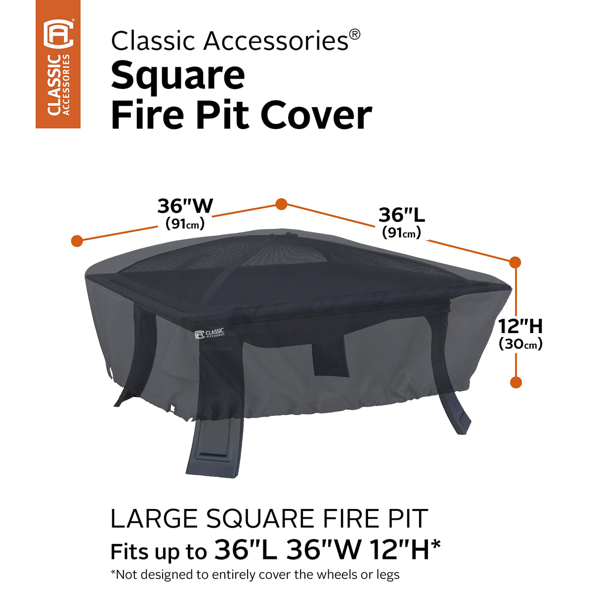 Classic Accessories fire pit cover detailing StayOn loops for legs