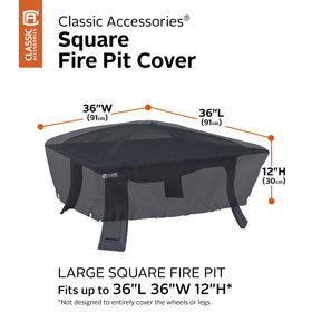 Classic Accessories fire pit cover detailing StayOn loops for legs