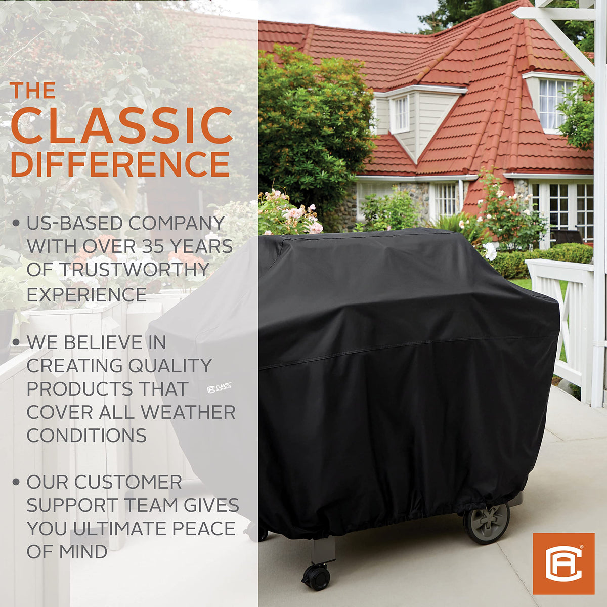 Classic Accessories fire pit cover not fully covering wheels or legs illustrations