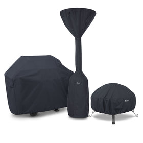 Classic Accessories fire pit cover demonstrating wind lofting resistance