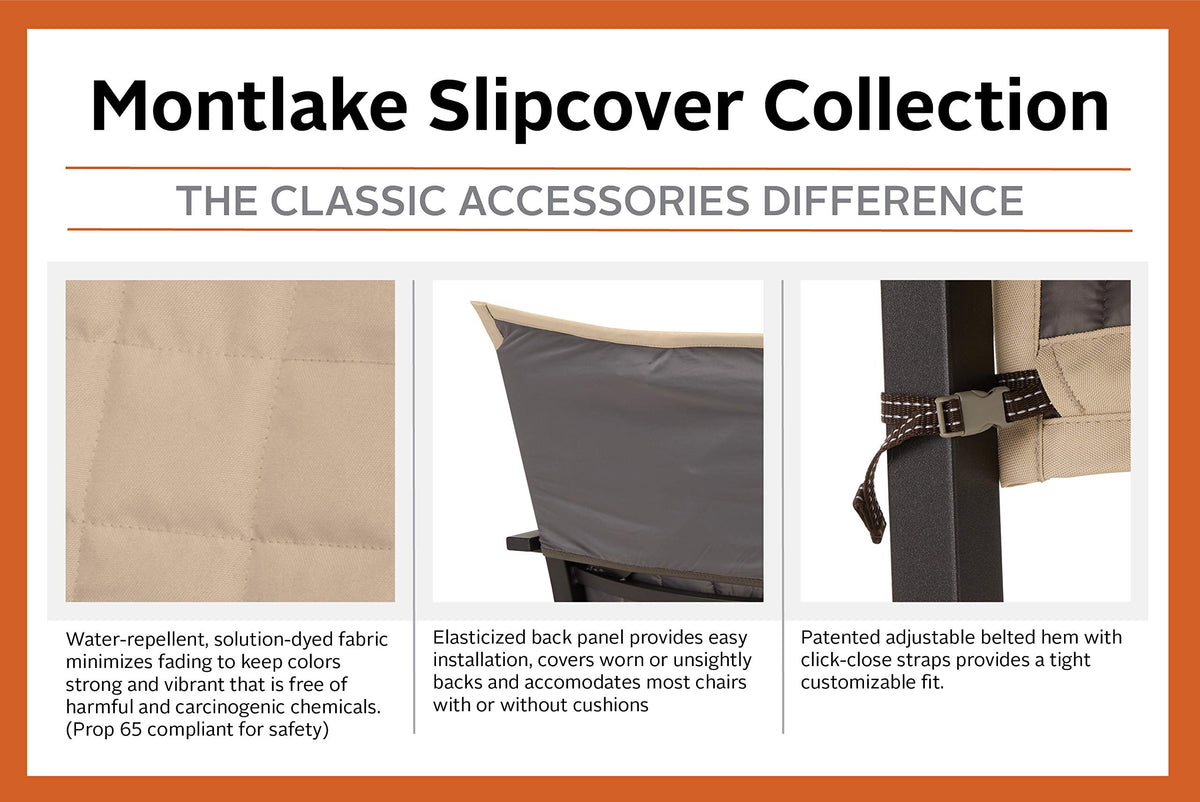 Water-repellent Montlake slipcover close-up showing padding and protection
