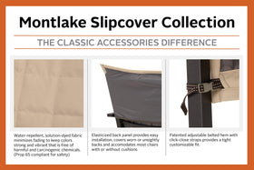 Water-repellent Montlake slipcover close-up showing padding and protection