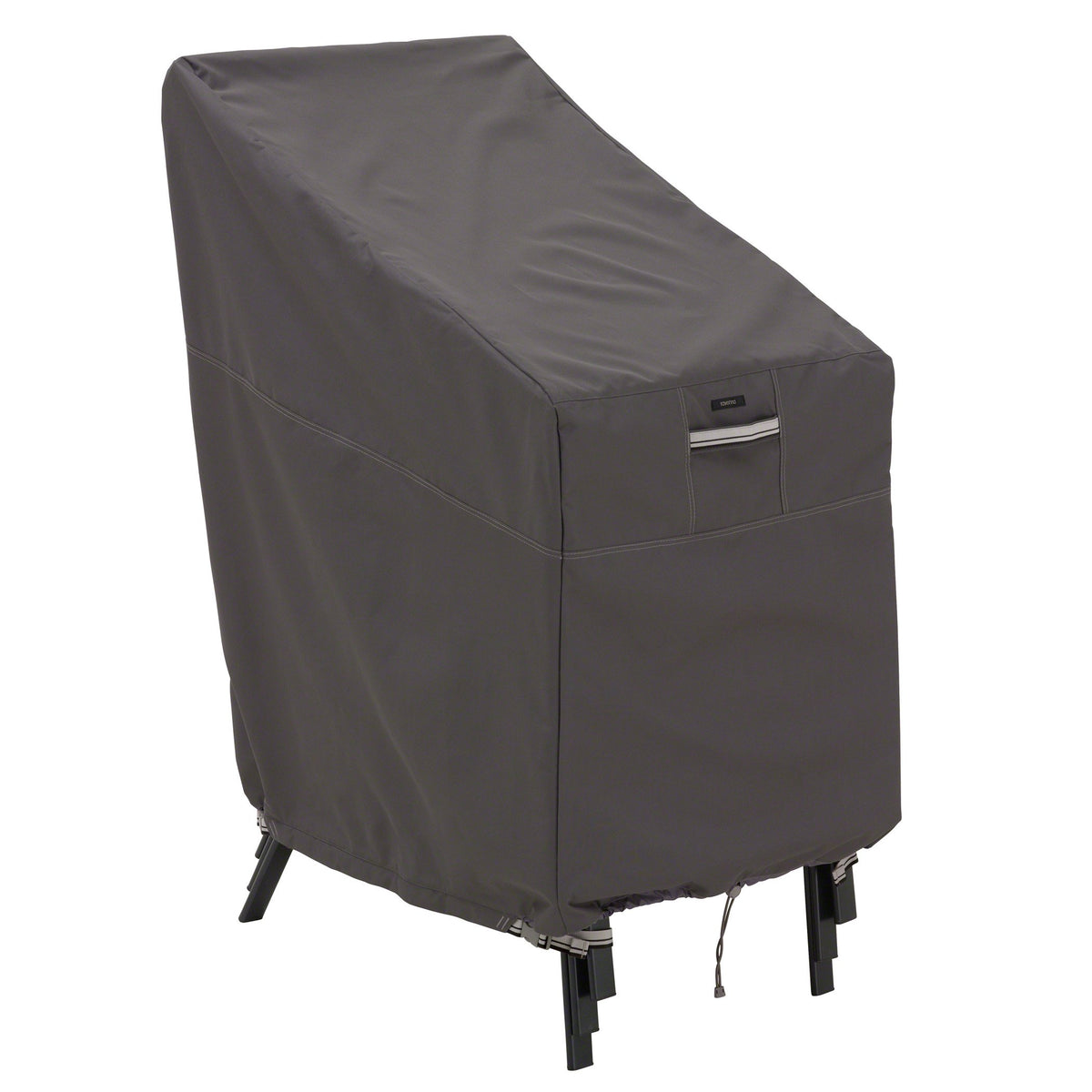 Classic Accessories Ravenna stackable chair cover protects six chairs from rain and sunlight.