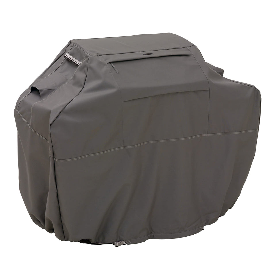 Classic Accessories Ravenna 70-inch grill cover on a grill protects against rain and sun