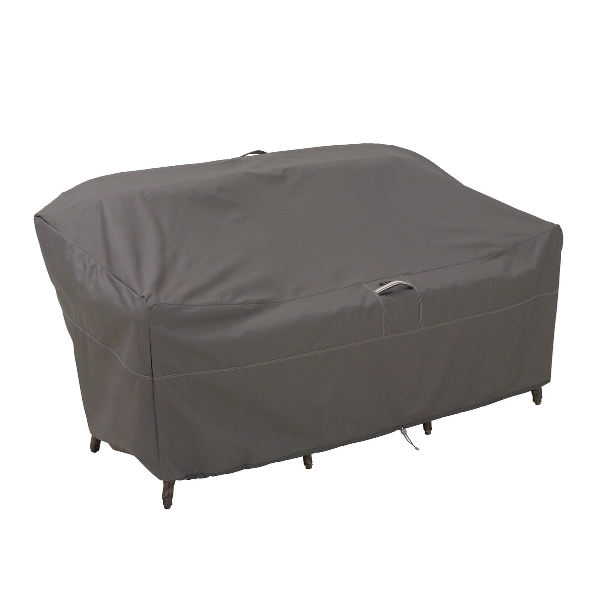 Classic Accessories Ravenna cover with windLock system shields the 76-inch loveseat from gusts.