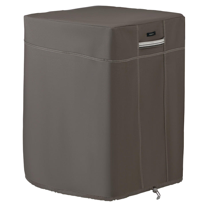 Classic Accessories Ravenna fire column cover front view with snug fit.
