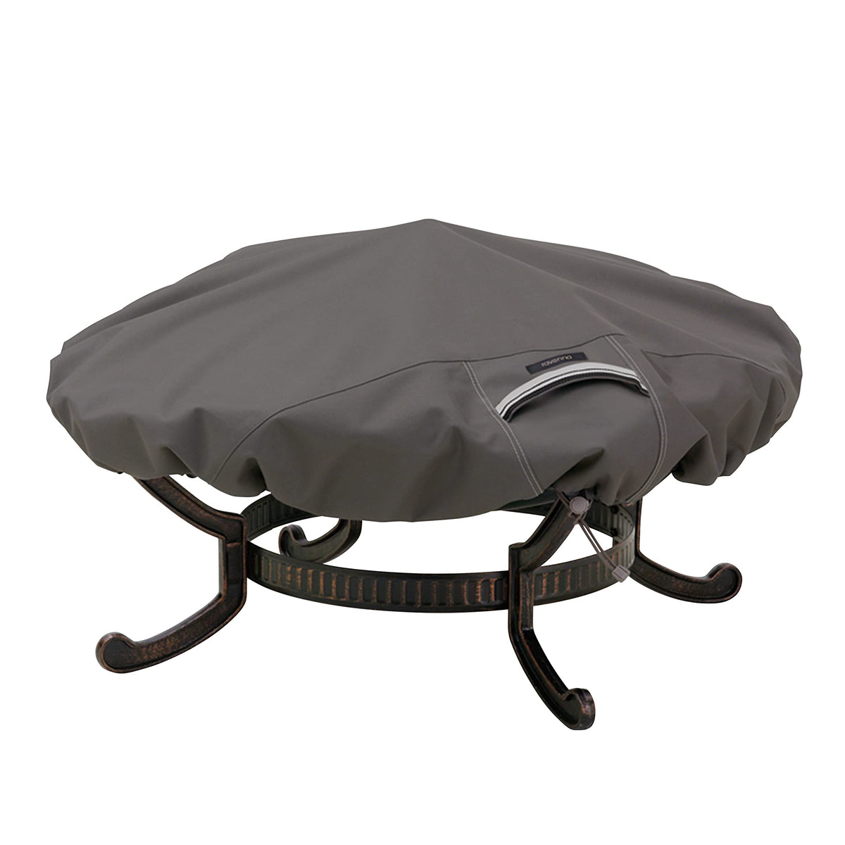 Classic Accessories Ravenna fire pit cover protects a 60-inch round pit from weather