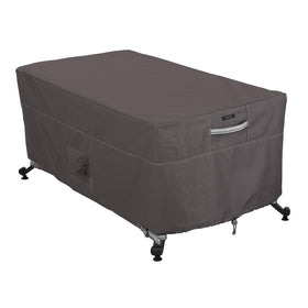Classic Accessories Ravenna fire-pit table cover protects from rain and sun.