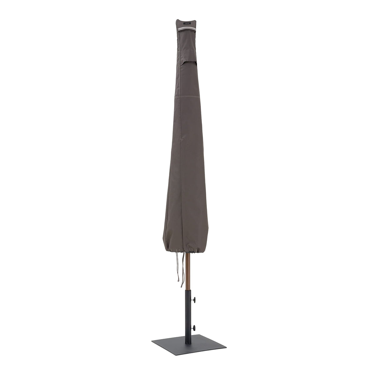 Classic Accessories Ravenna 11ft umbrella cover protecting a patio umbrella from weather