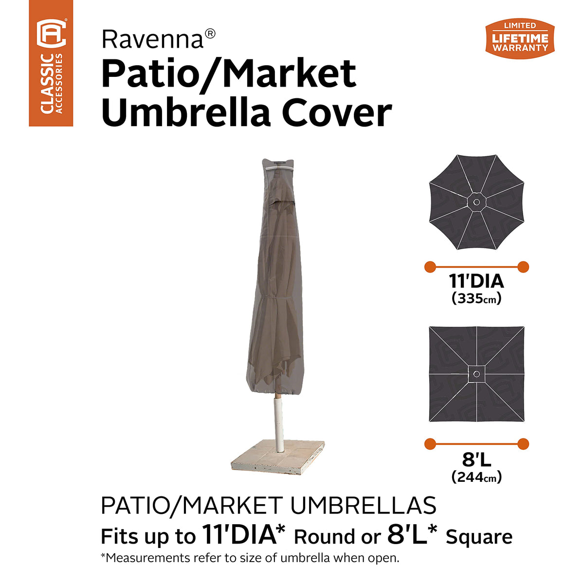Ravenna umbrella cover with air vents reduces moisture buildup