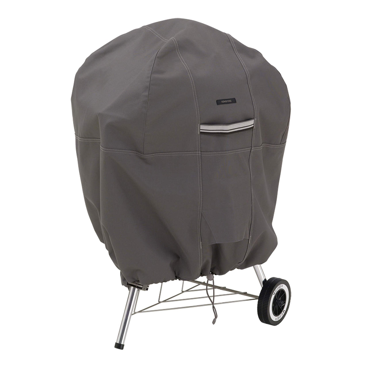 Classic Accessories Ravenna cover on a 26.5-inch kettle grill protects from weather