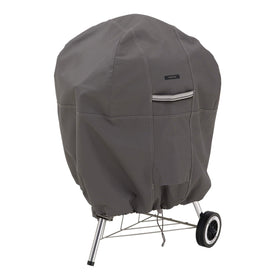 Classic Accessories Ravenna cover on a 26.5-inch kettle grill protects from weather