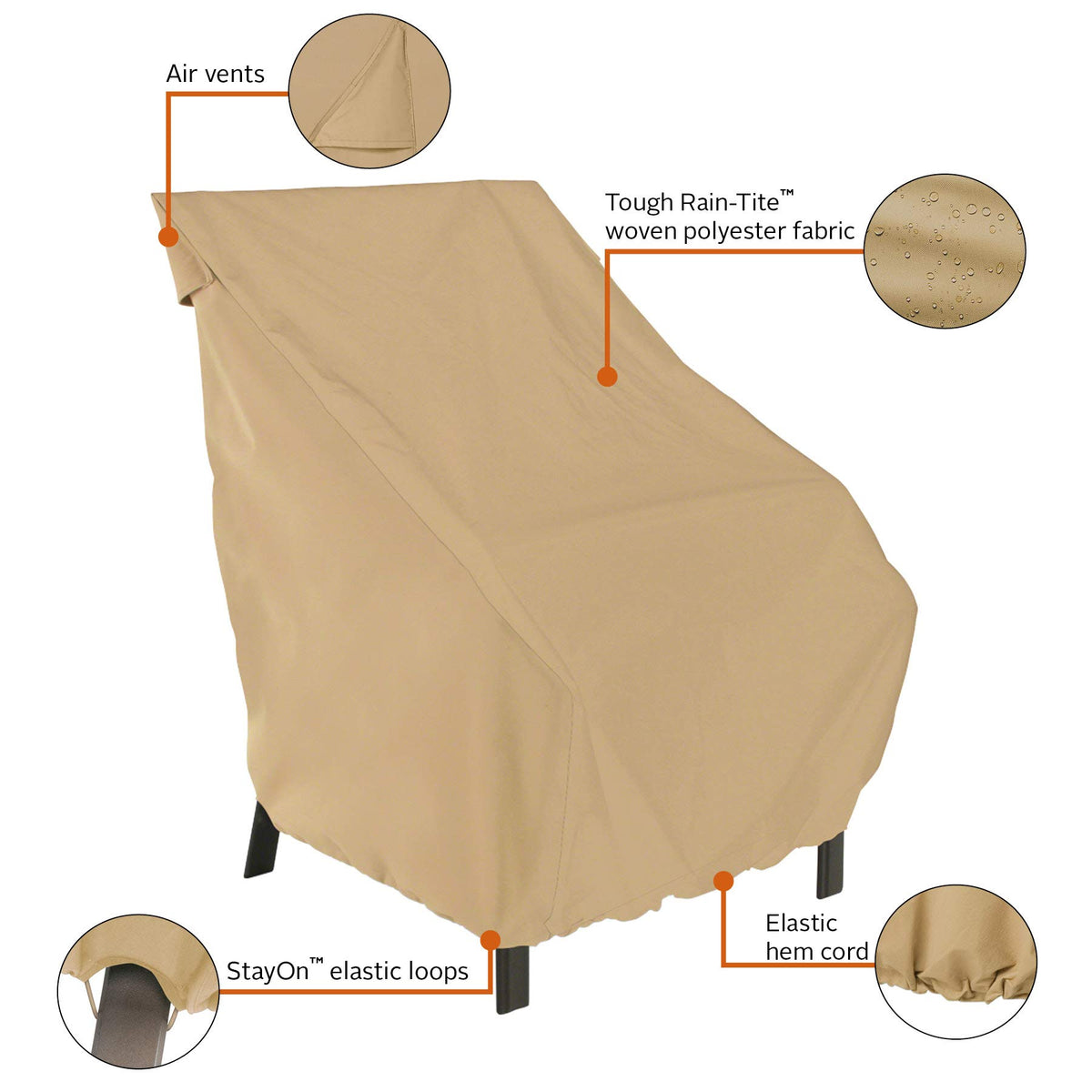 Drawstring hem and elastic legs secure the Terrazzo chair cover on windy days.